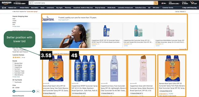 Home page di Amazon con offerta in posizione migliore