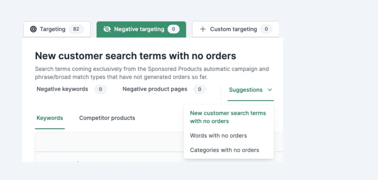 Suggestions négatives